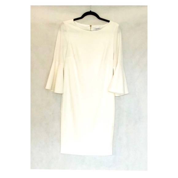 Calvin Klein Bell Sleeve Ivory Sheath Dress - Picture 8 of 10